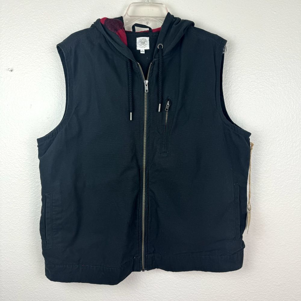 NWT True Craft Zip Front Flannel Lined Hooded Vest Black Large
